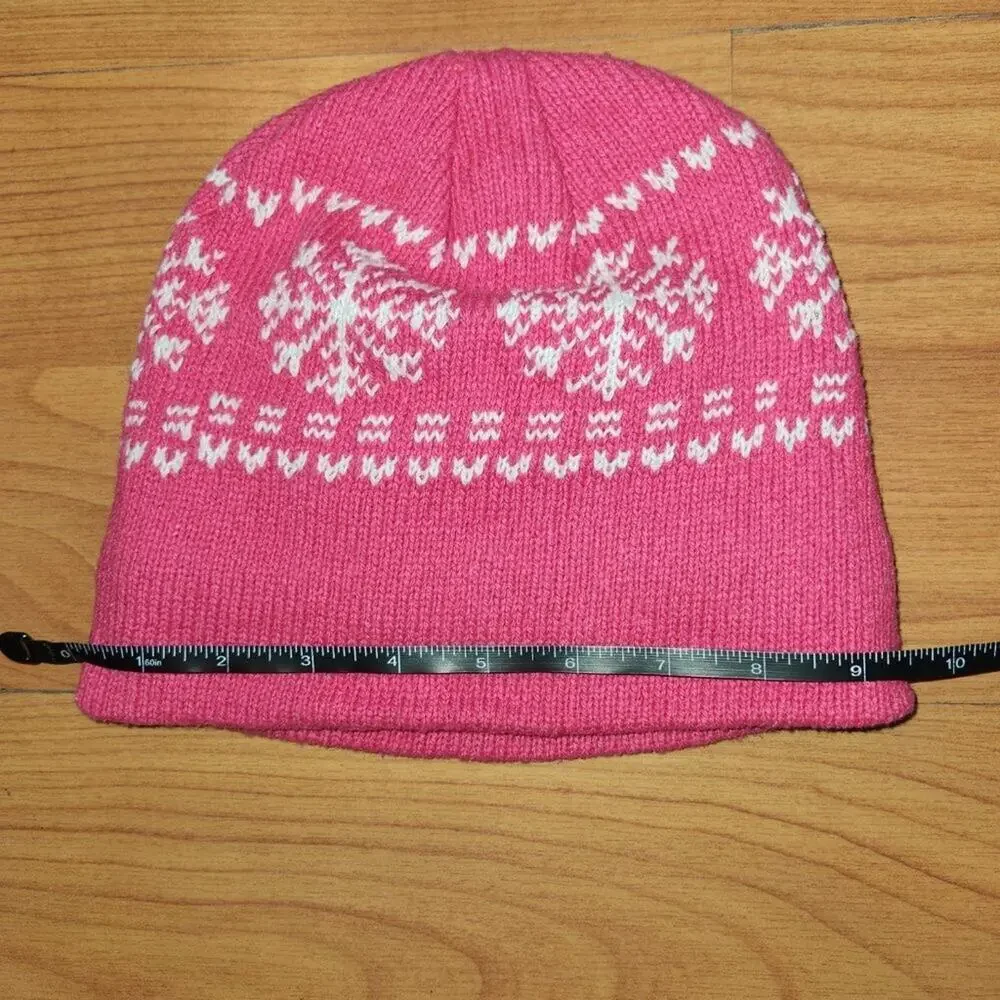 Girl's Winter Pink Snowflake Knit Beanie Cap Hat